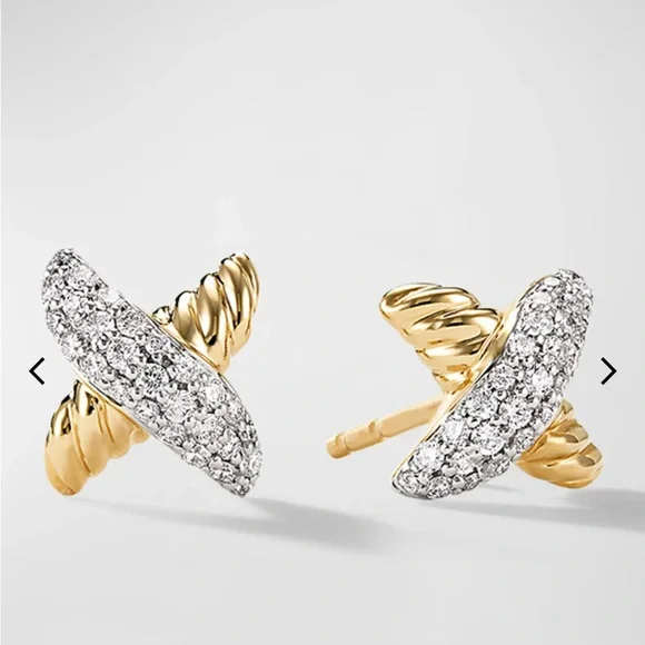David Yurman Gold and Silver X-Shaped Earrings - Picture 5 of 7